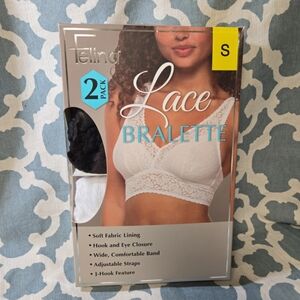 NEW OPEN BOX FELINA 2PK LACE BRALETTE SUPER SOFT WHITE/BLACK